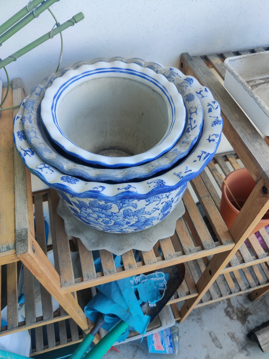 Blue and White Floral Ceramic Planters (Set of 2)