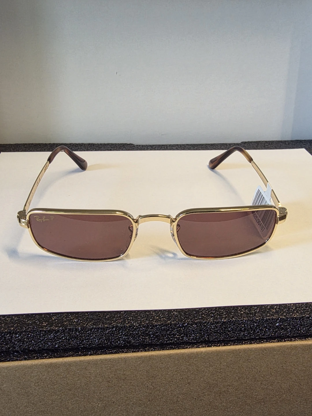 Ray-Ban Rectangular Sunglasses Gold Brown Lenses