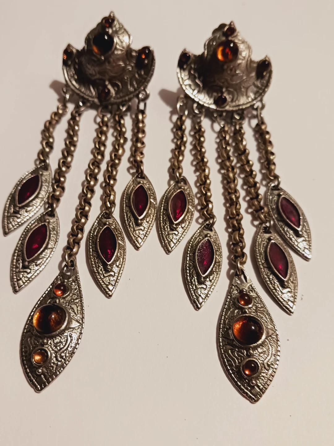 New !! Long Chandelier Earrings withGarnet & Amber Cabochons - photo 2