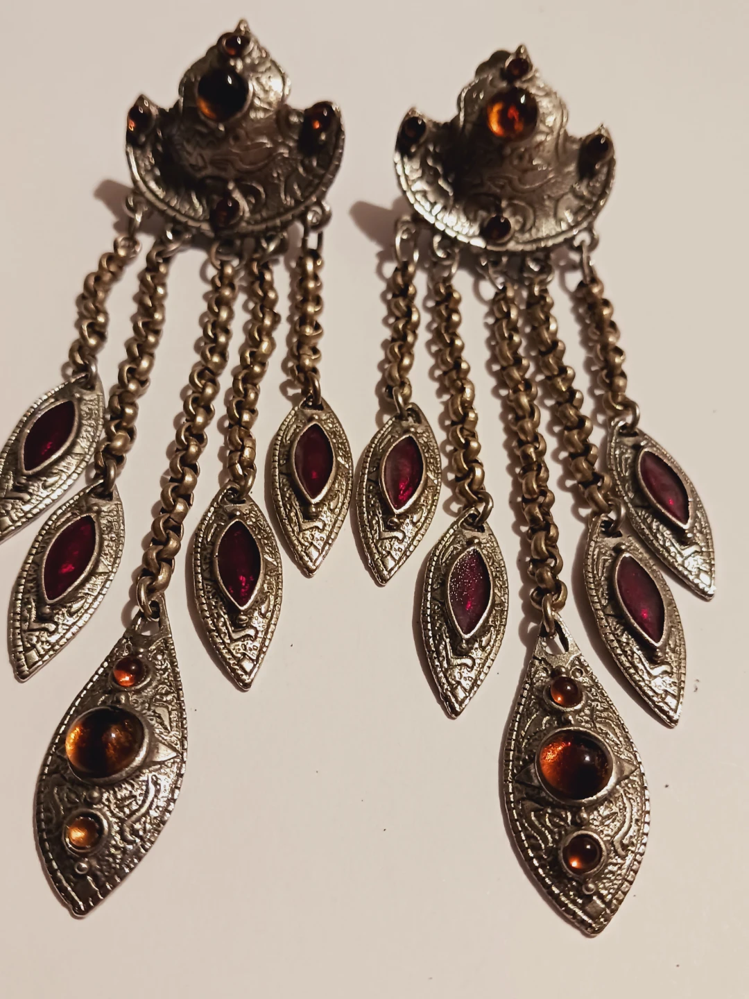 New !! Long Chandelier Earrings withGarnet & Amber Cabochons - photo 3