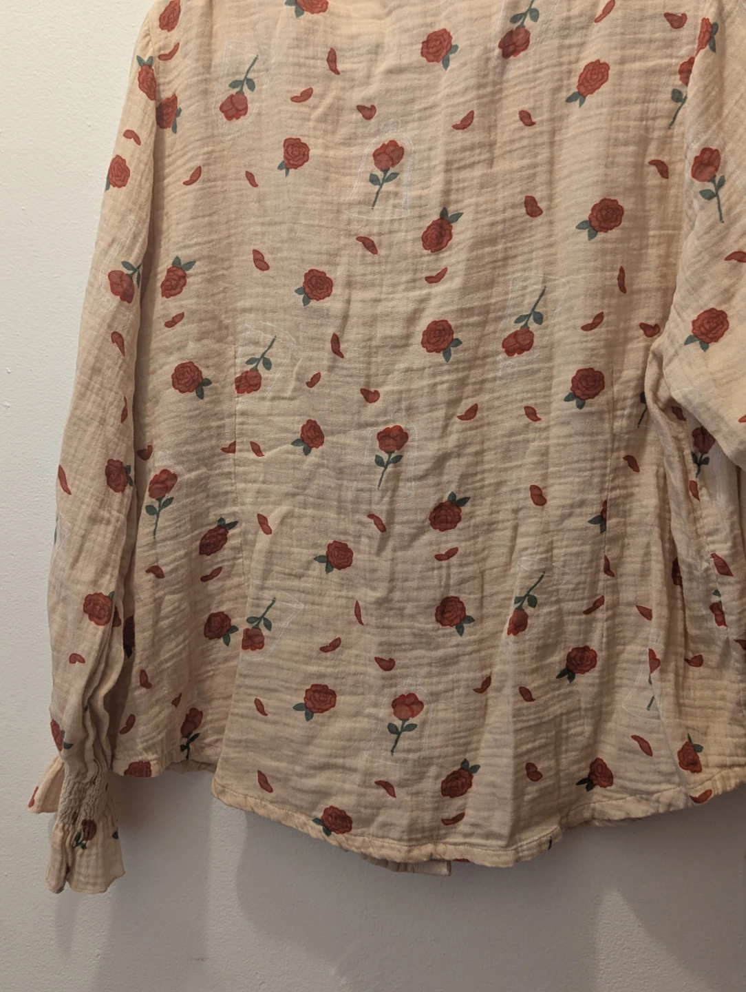 Sheer Rose Print Button-Up Blouse - photo 2