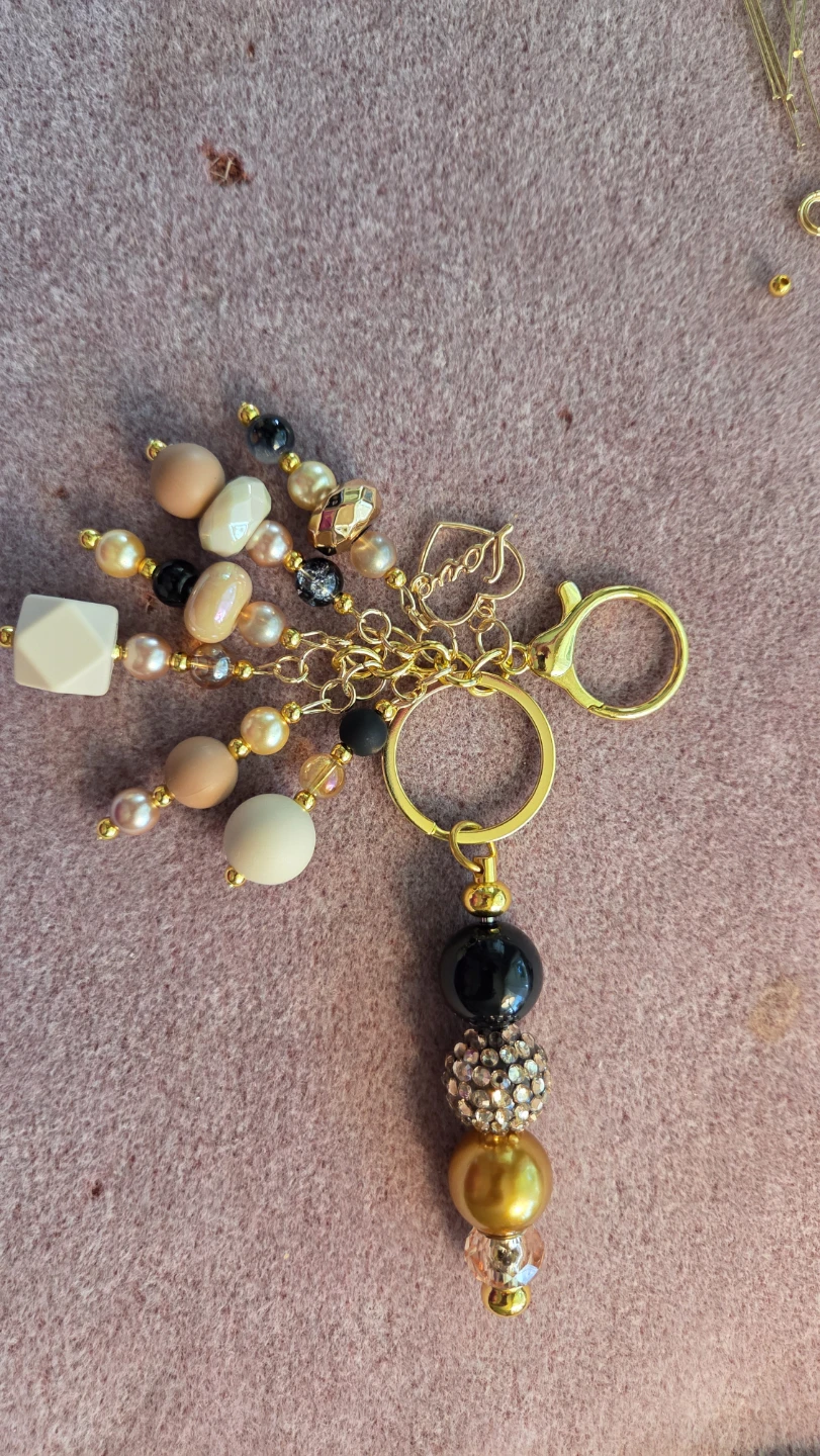 Beaded Keychain Charm with "Love" Pendant