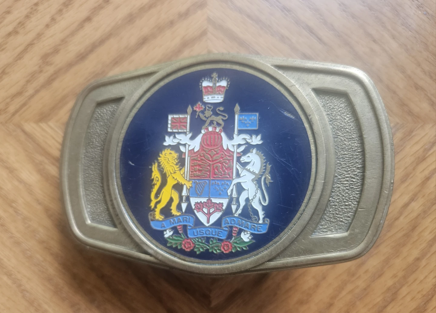 Solid Brass Belt Buckle with Canadian Coat of Arms