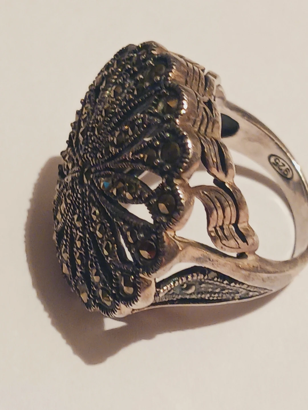 Gorgeous Massive Sterling Silver Marcasite Flower Ring. 9 - photo 3