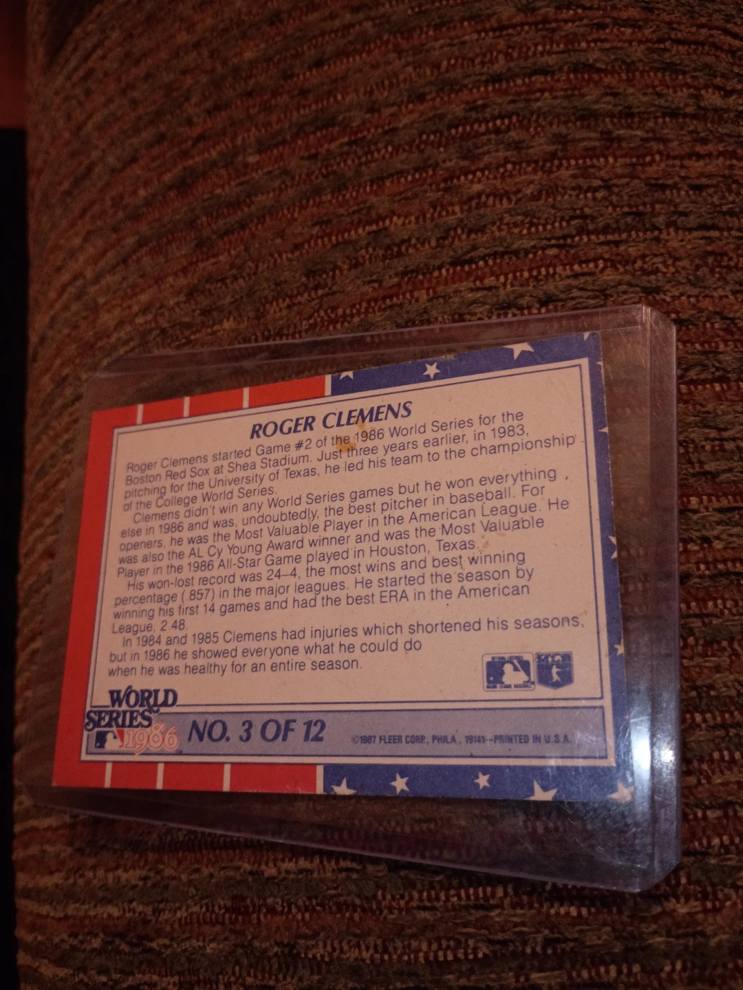 Fleer 1986 Roger Clemens World Series Baseball Card - photo 2
