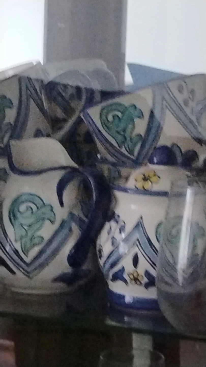 Ceramic Pitcher / Sugar Bowl Set with 4 matching Lg mugs