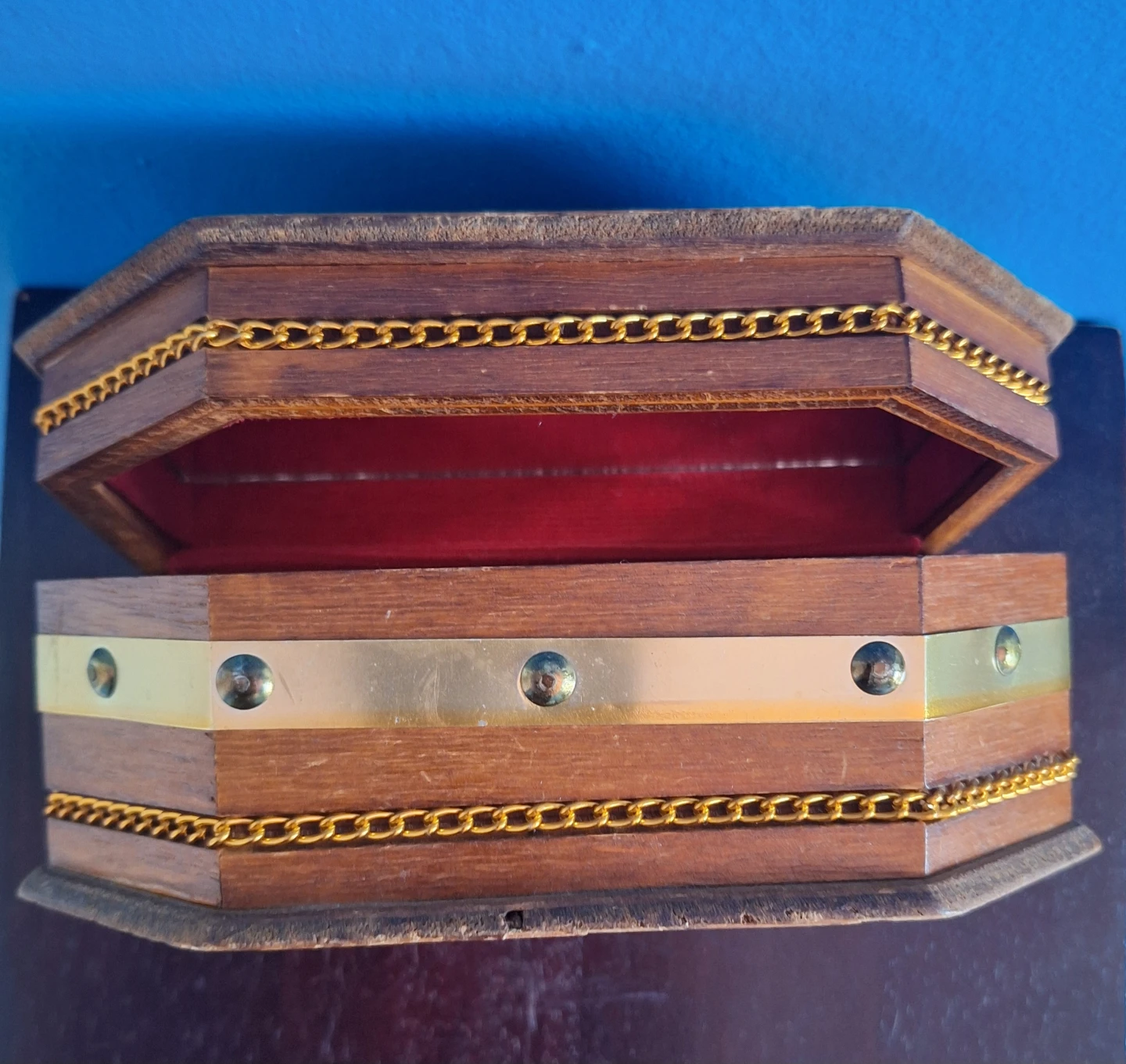 Vintage Wooden Octagonal Trinket Box with Mirror - photo 3