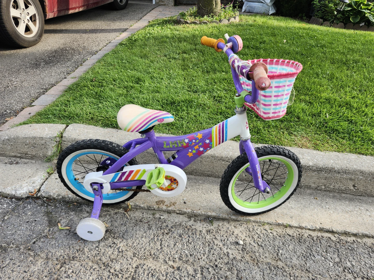 Kids' Purple and White Bike with Basket