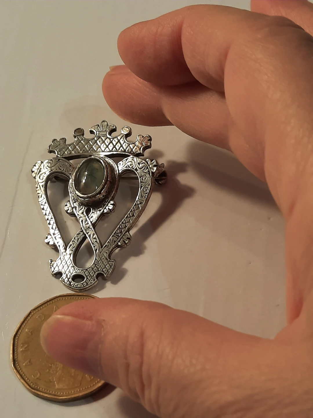 Silver Plate Brooch with Green Stone - photo 4