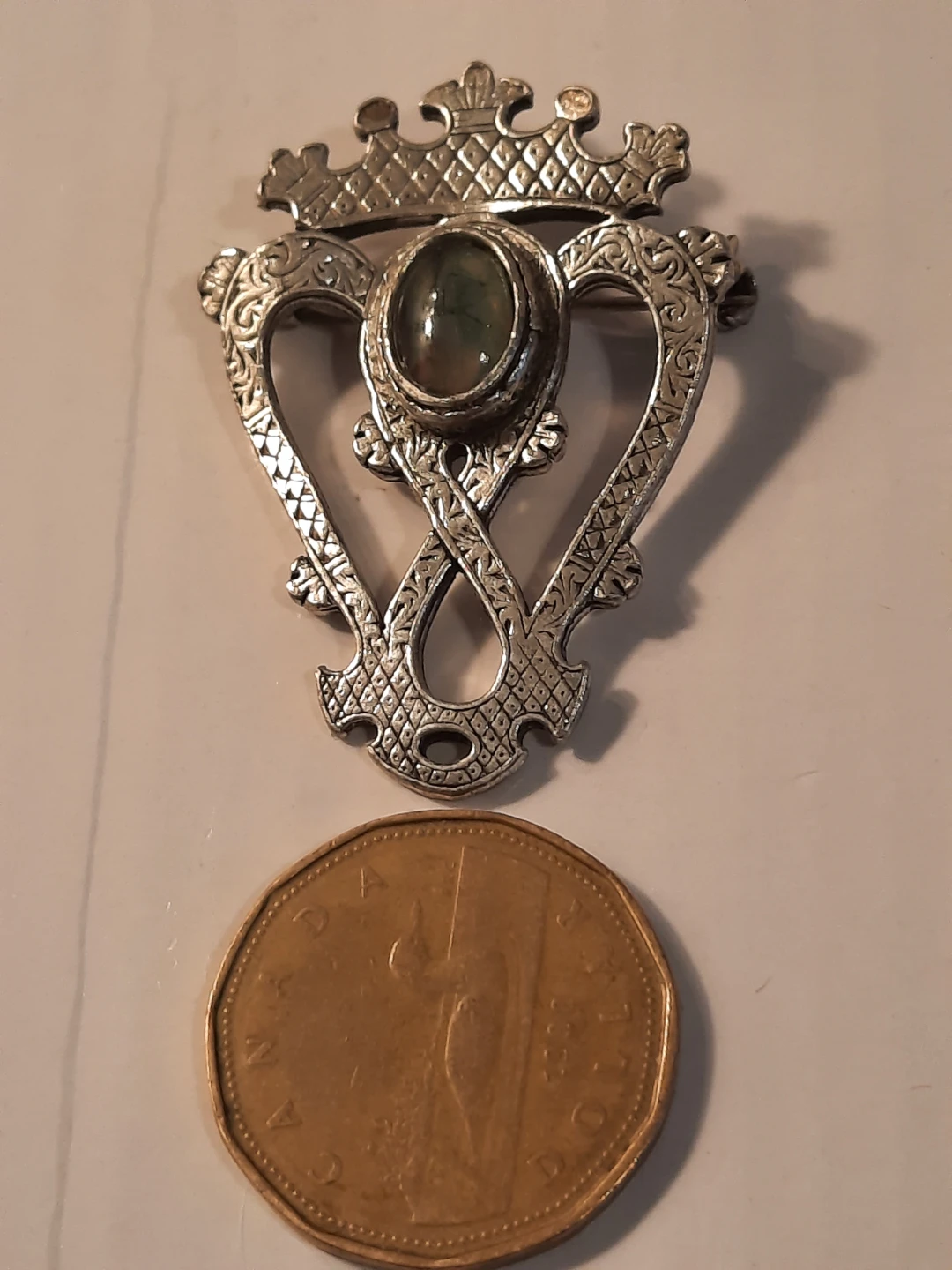 Silver Plate Brooch with Green Stone - photo 5