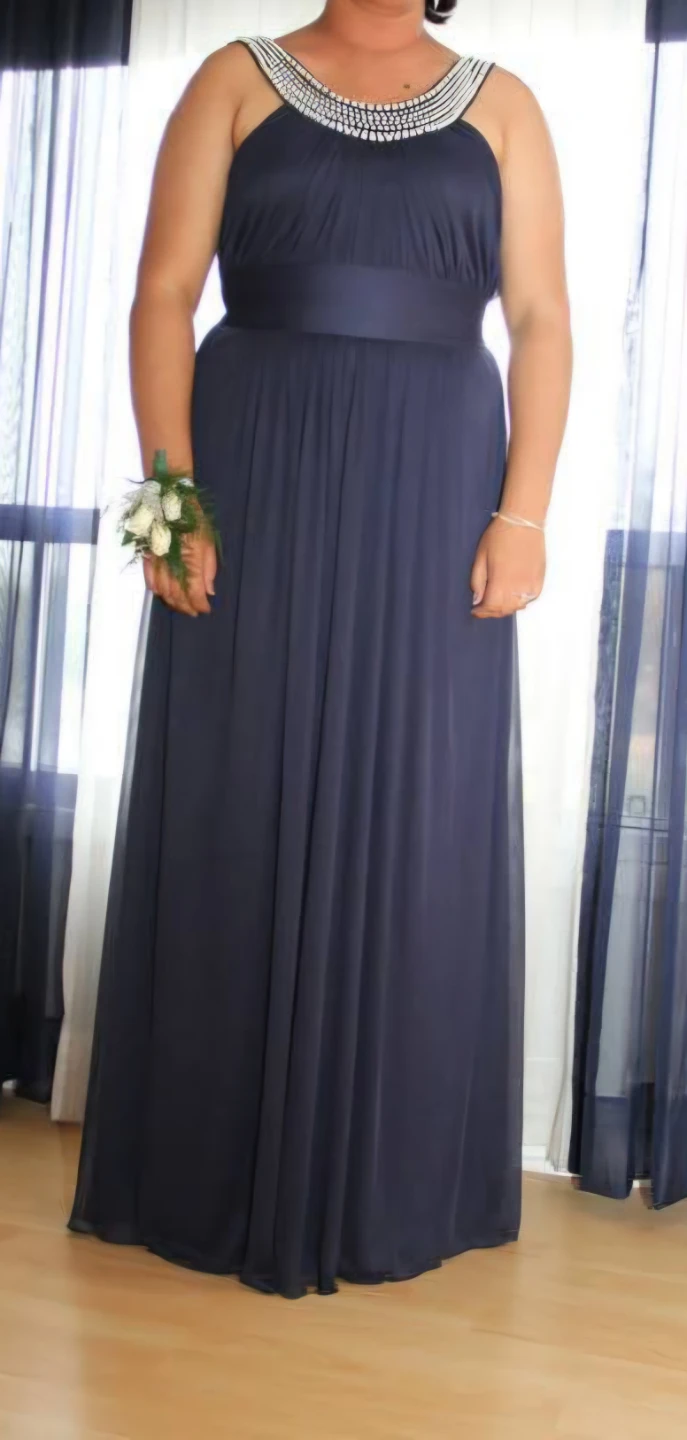 Navy Faux Diamond & Pearl Formal Dress