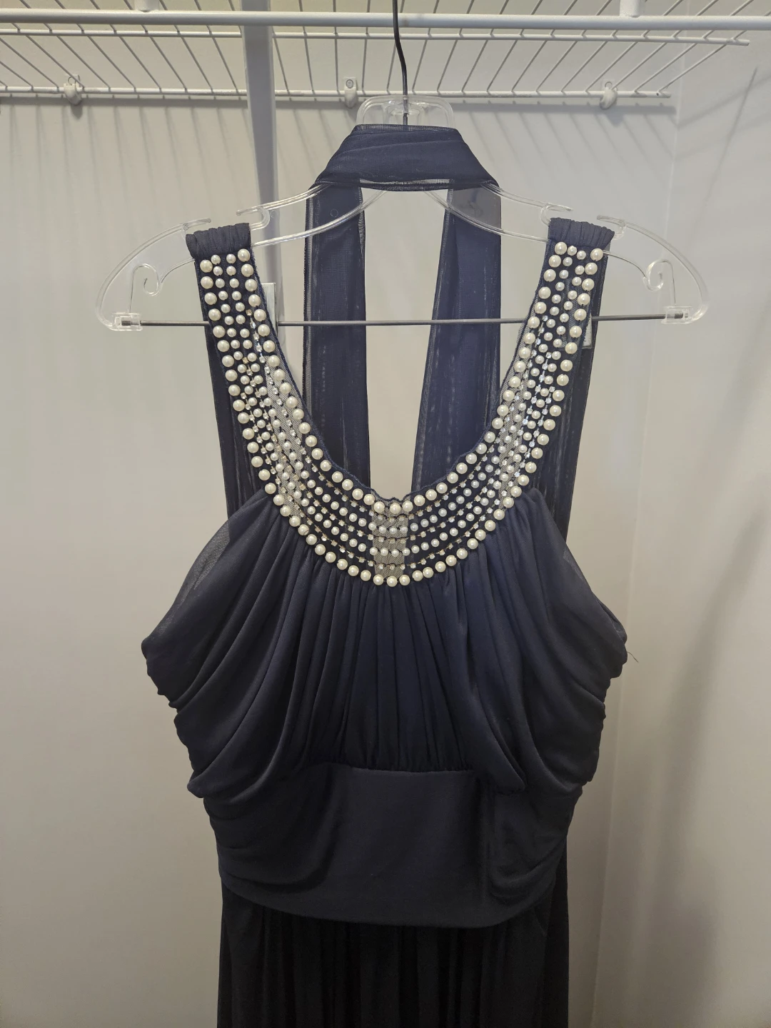 Navy Faux Diamond & Pearl Formal Dress - photo 3