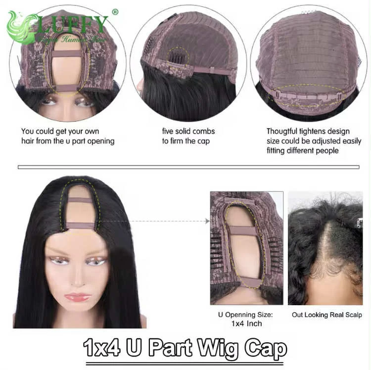 New!!! Luffy Virgin Human Hair 1x4 U Part Wig Cap - photo 5