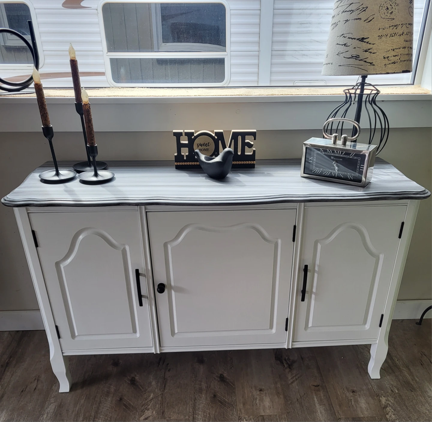 White Buffet/Sideboard with Grey Top