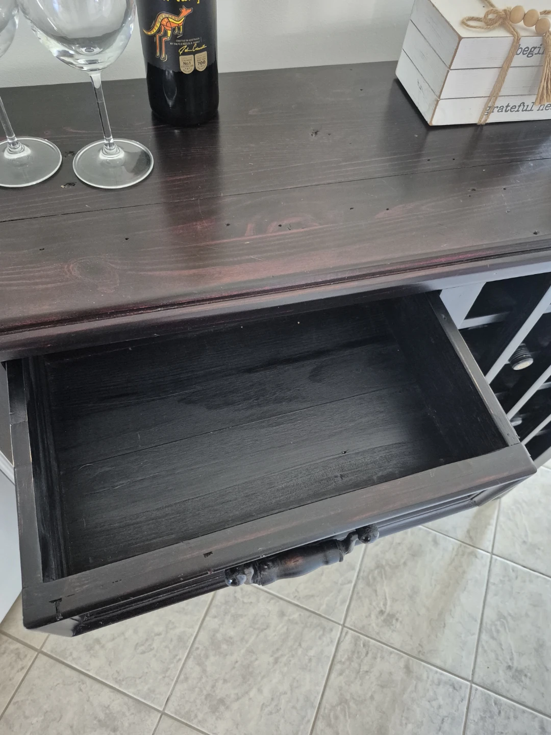 Dark Wood Wine Cabinet with Drawers and Racks - photo 3