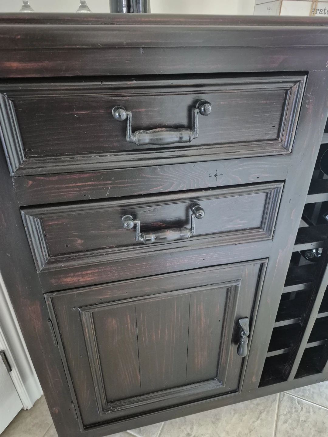Dark Wood Wine Cabinet with Drawers and Racks - photo 5