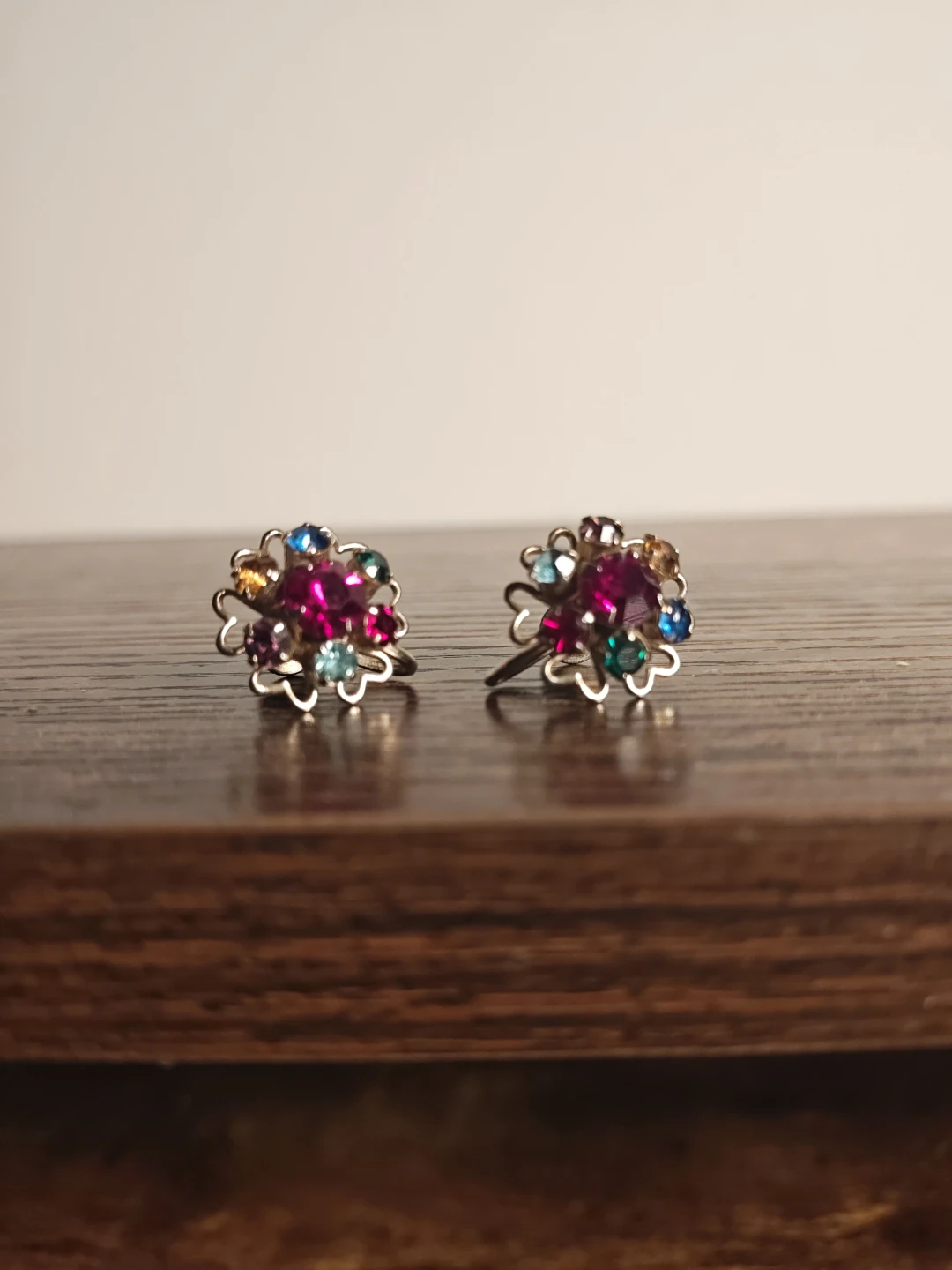 Vintage Screw-Back Earrings with Colorful Stones