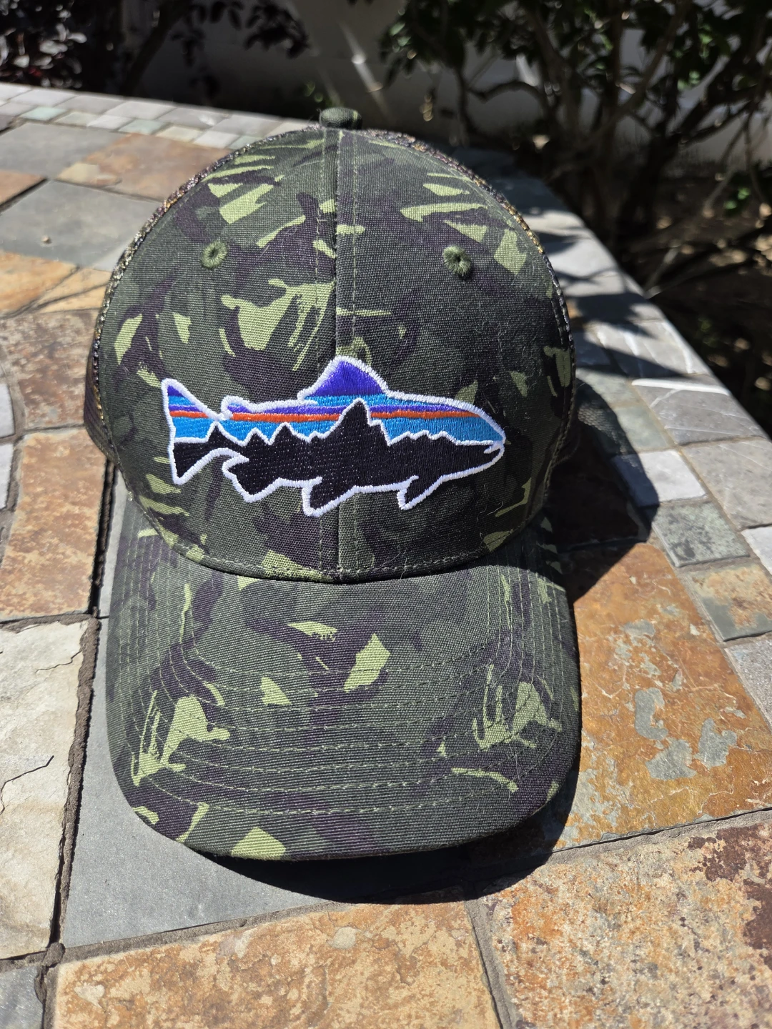 Patagonia Camo Trucker Hat Fish Logo