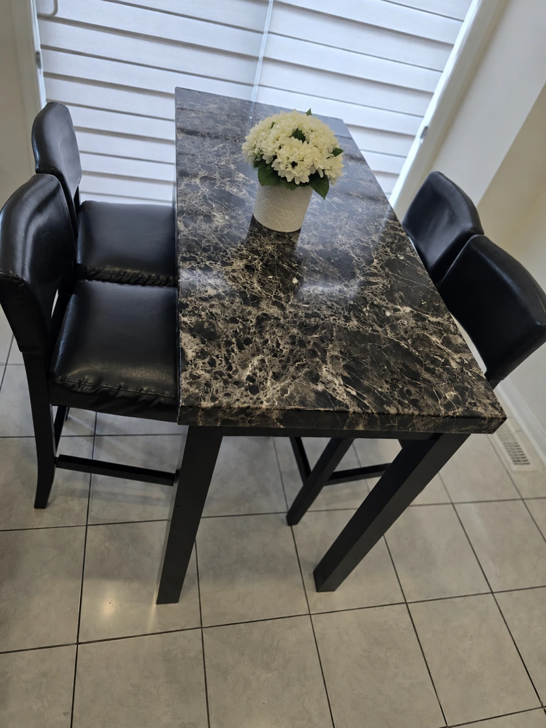 4-Seater High Dining Table Set with Chairs - Marble Finish