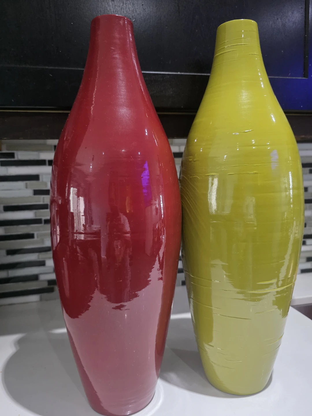 Red and Lime Green Vases (Set of 2)