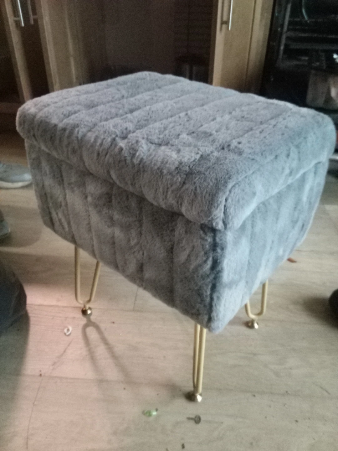 Grey Faux Fur Storage Ottoman - photo 2