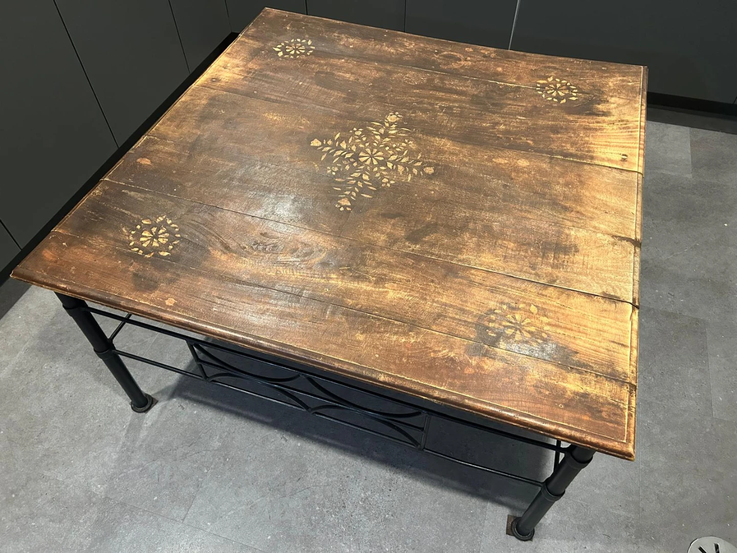 Wooden Table with Metal Base