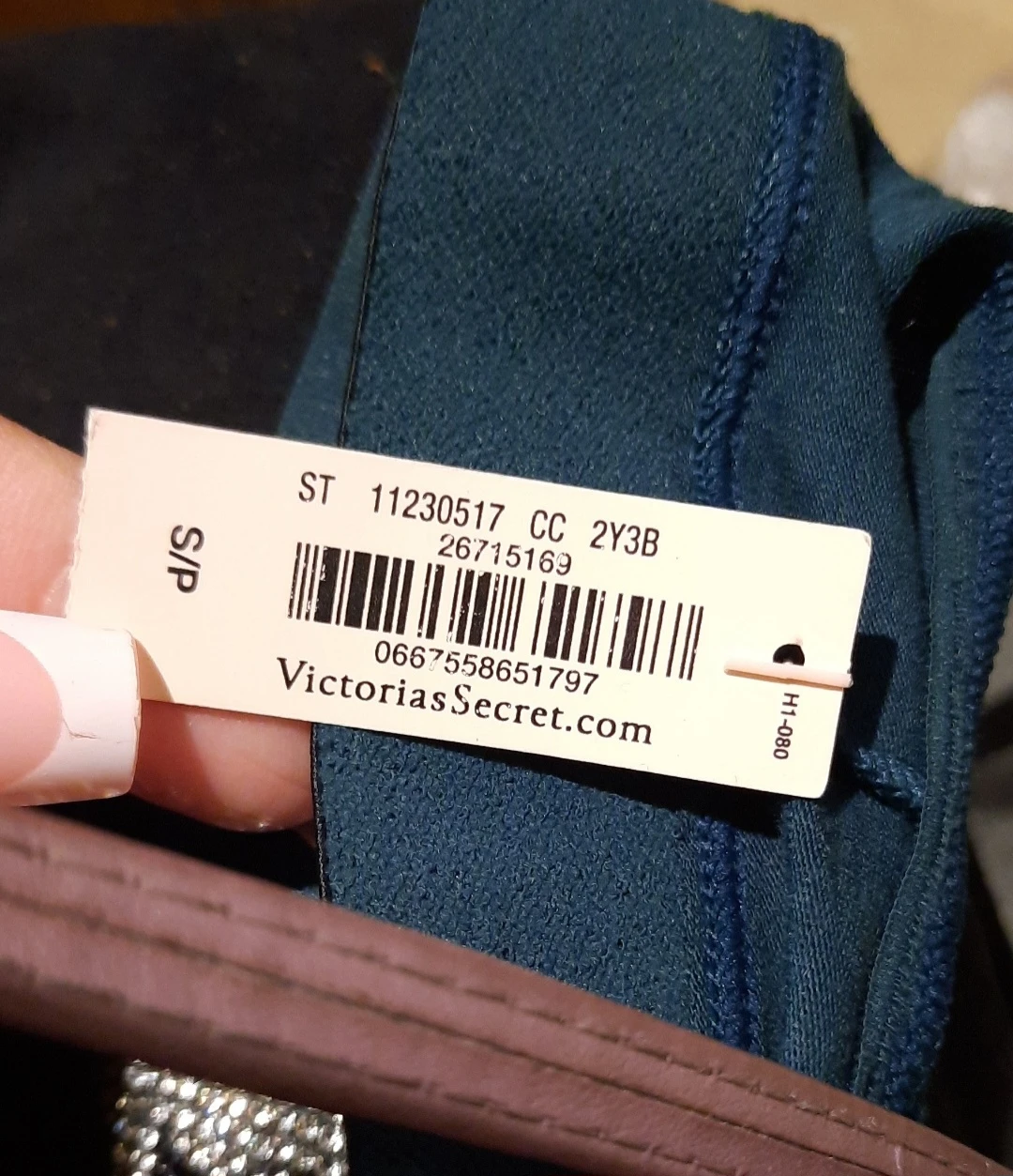 NWT Victoria's Secret Dark Teal Panty Rhinestone Logo Small - photo 5