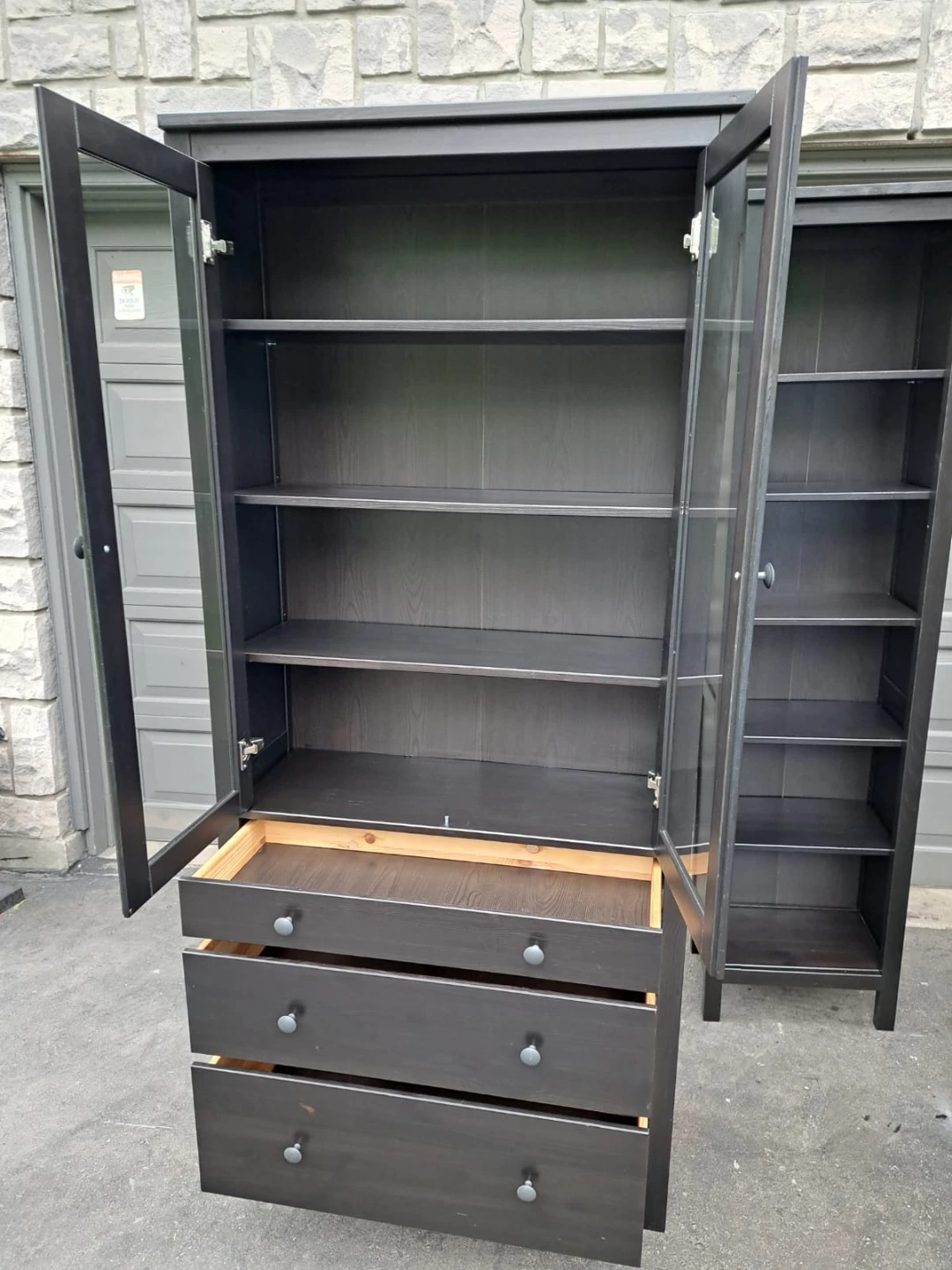 Dark Brown Cabinet with Glass Doors and Drawers - photo 3