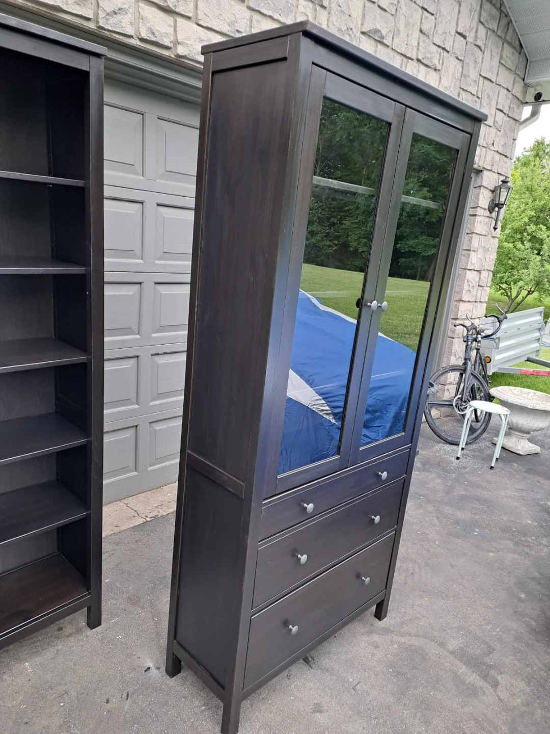 Dark Brown Cabinet with Glass Doors and Drawers - photo 4