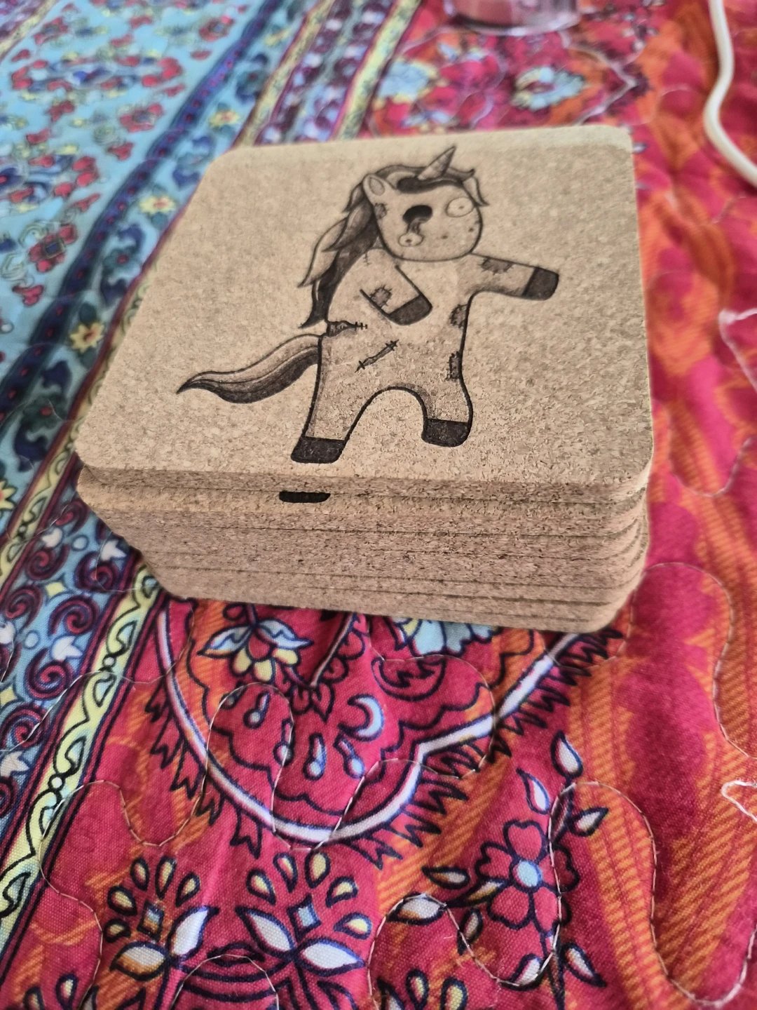 8 Cork Coasters - Zombie Unicorn Design - photo 2