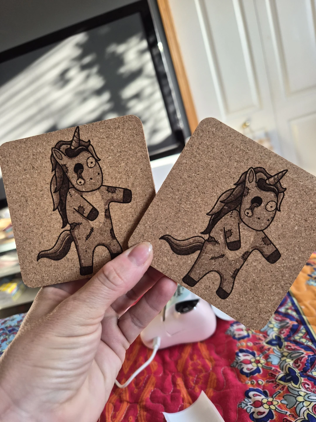 8 Cork Coasters - Zombie Unicorn Design - photo 3
