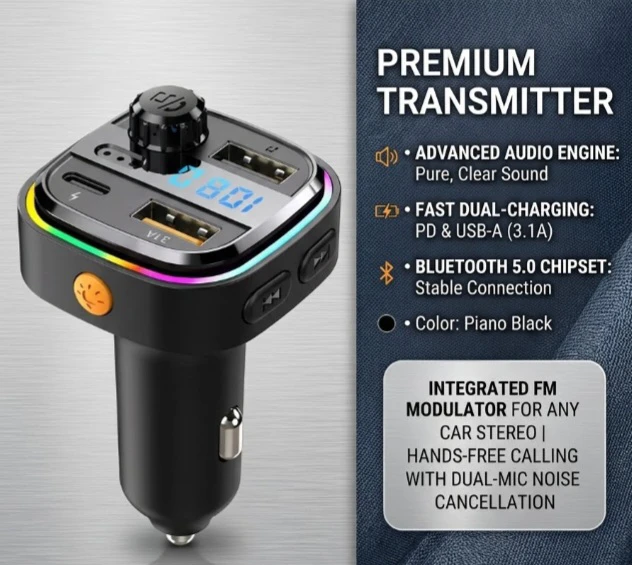 Car FM Transmitter Bluetooth 5.0 PD QC Charger - photo 5
