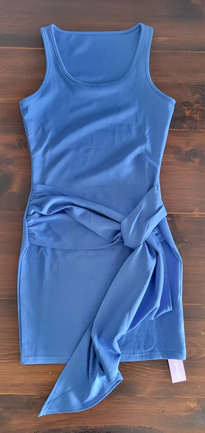 Purple Pocket Ruched Tie Dress