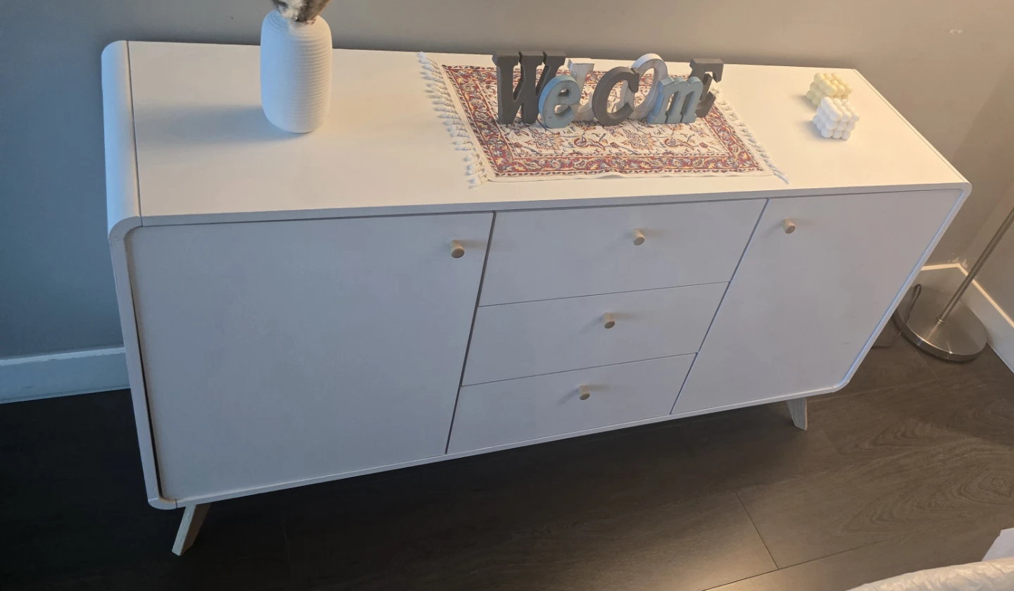 White Sideboard with Drawers and Doors