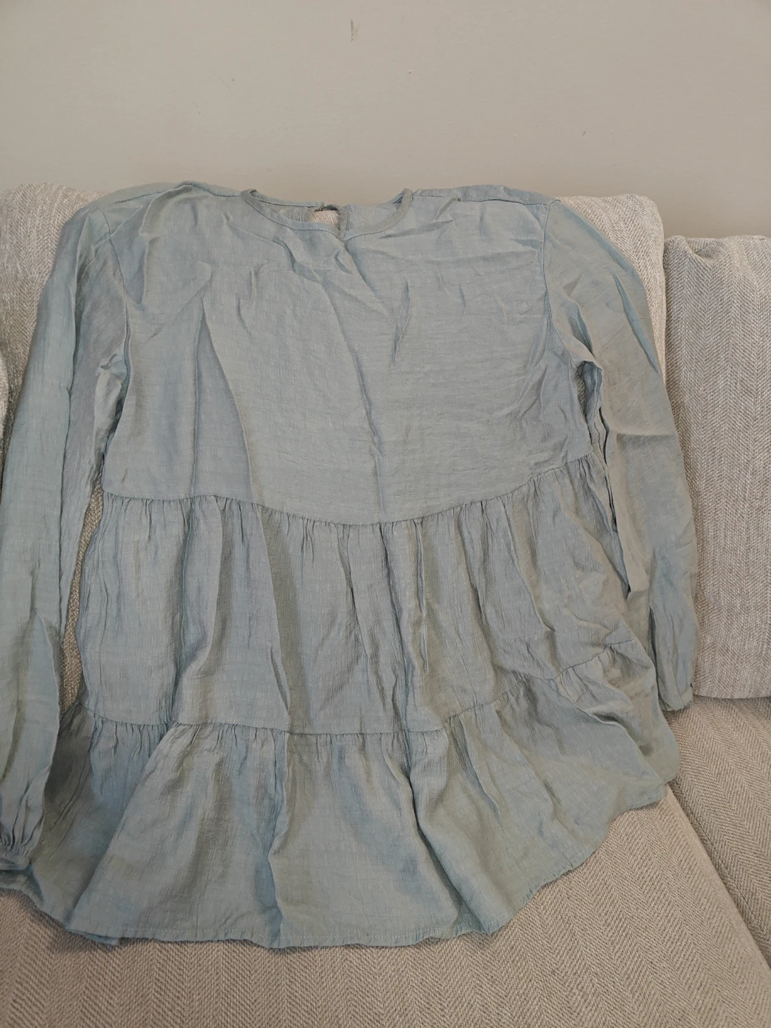Light Blue Tiered Tunic Top and Wide Leg Pants Set - photo 2