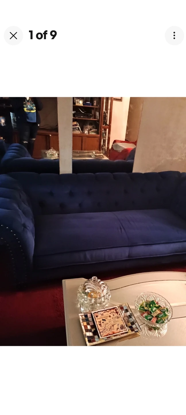 Navy Blue Velvet Chesterfield Sofa & loveseat