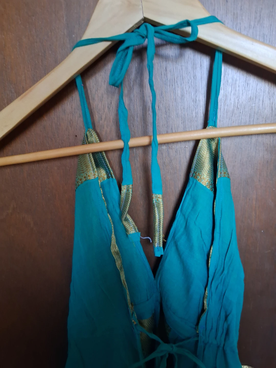 BOHO HALTER TEAL MAXI DRESS WITH GOLD TRIM - photo 5