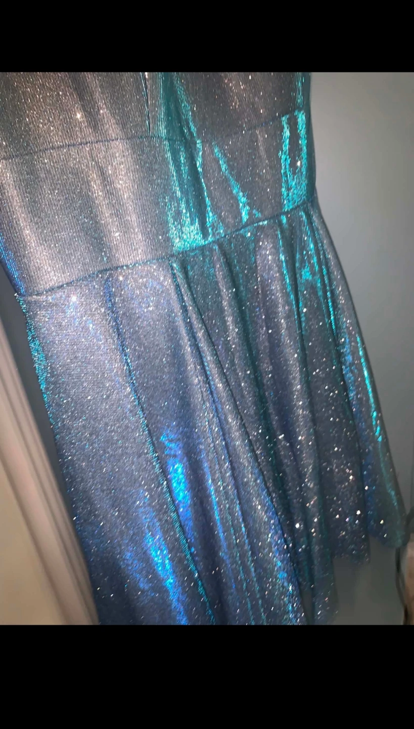Teal Sparkly Fit and Flare Dress with Pockets - photo 5