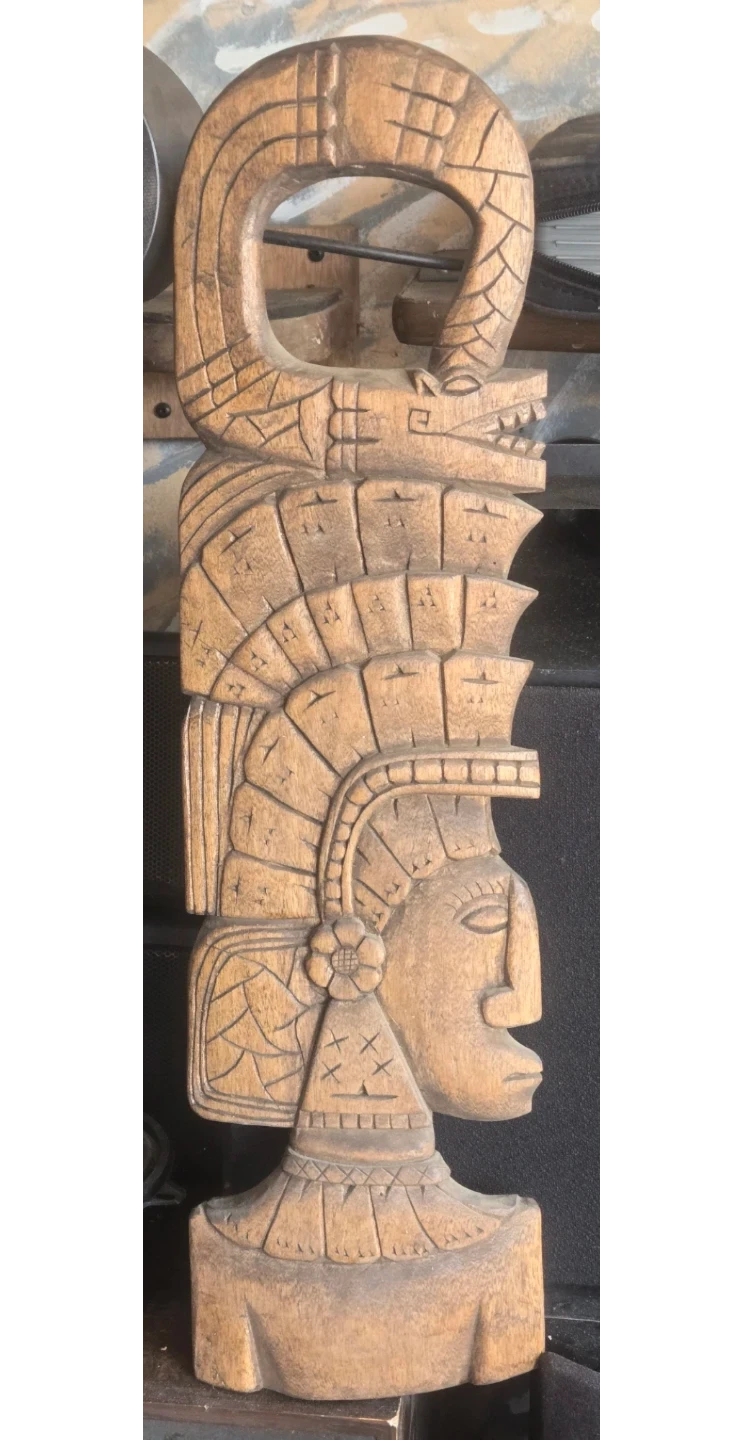 Carved Wooden Figure with Serpent Detail