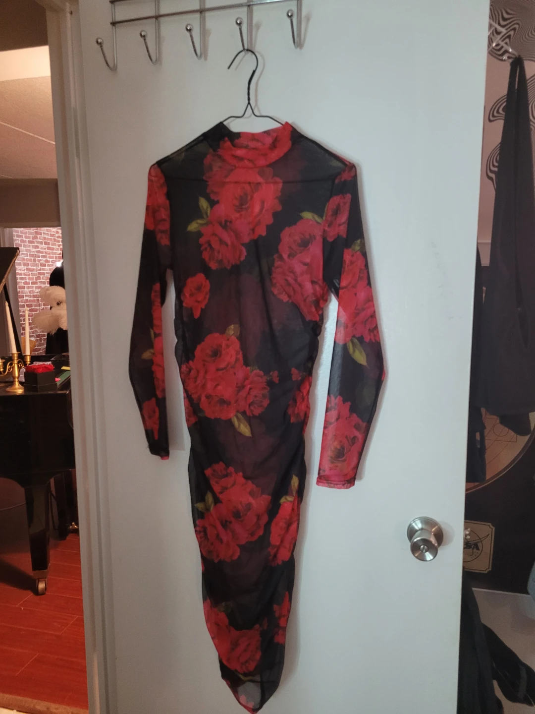 See through floral elegant Sheer Rose Print Mesh Dress