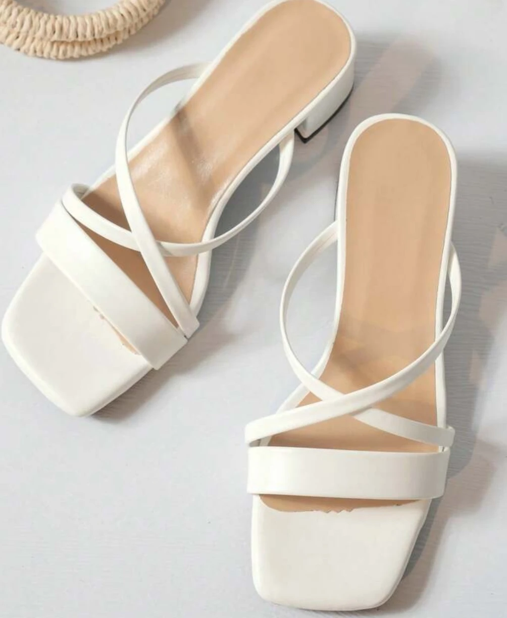 Brand new White Strappy Square Toe Slide Sandals Size 43