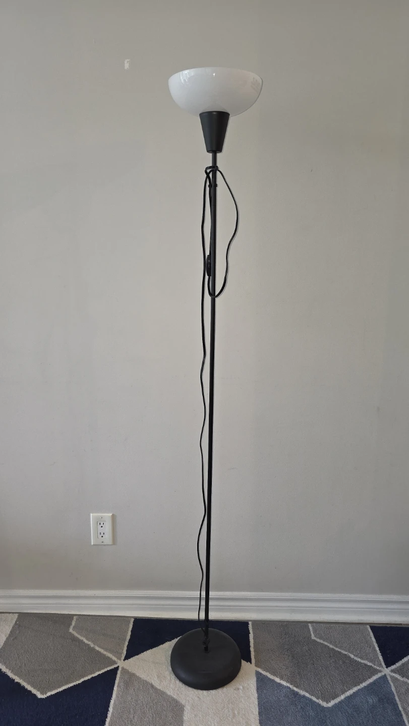 Black floor lamp with white shade