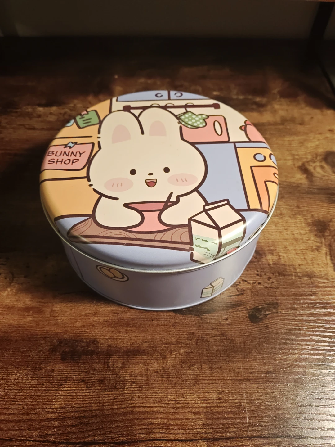 Round Storage Tin with Bunny Design