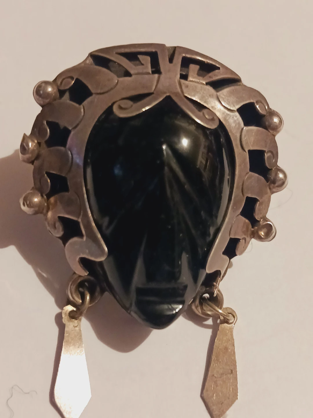 TAXCO MEXICO 925 SIGNED STERLING SILVER 925 TRIBAL MASK BROOCH - photo 2