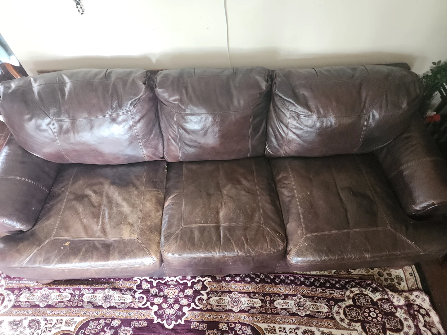Brown Leather 3-Seater Sofa - photo 2