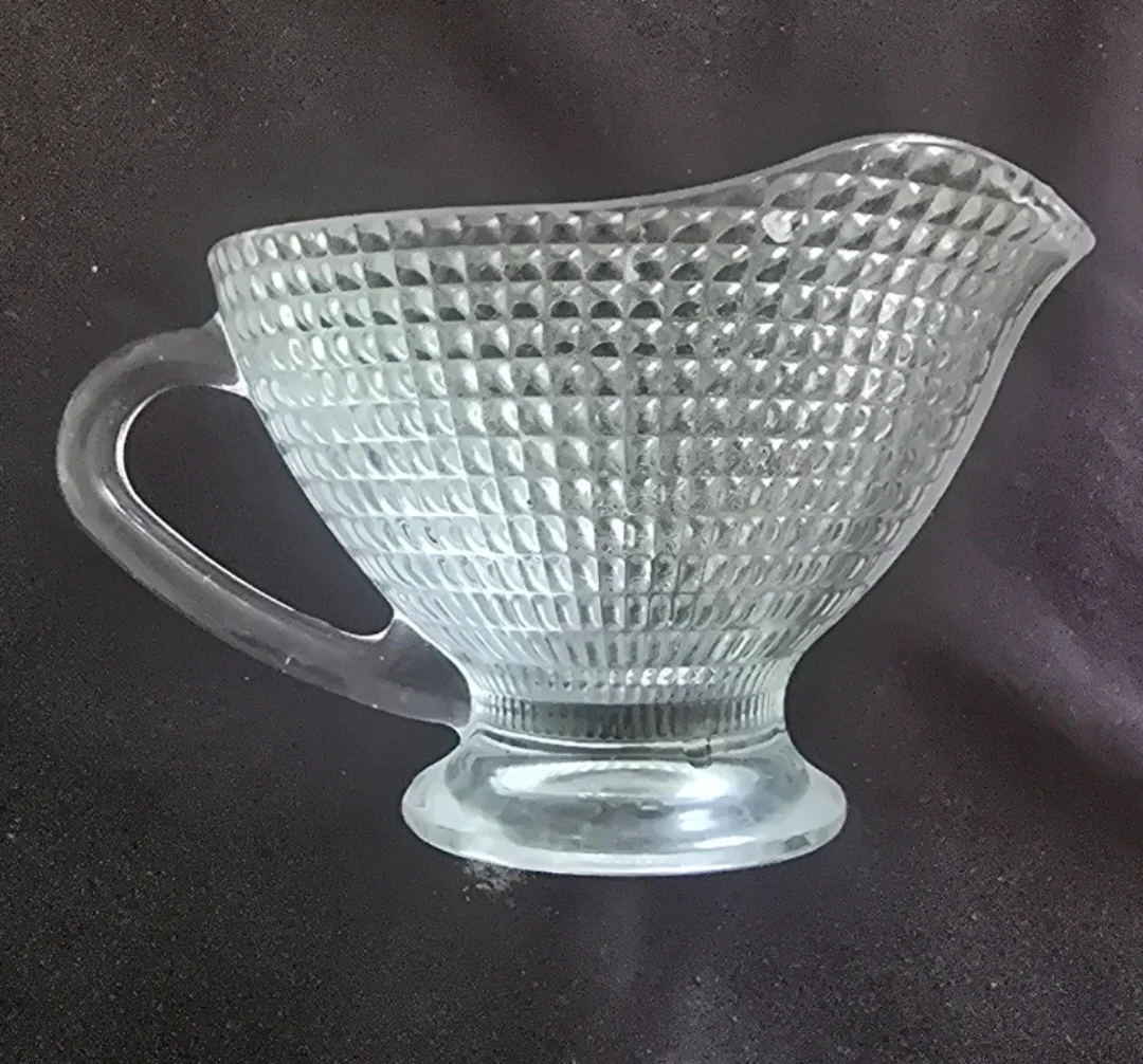 Clear Glass Gravy Boat with Embossed Pattern