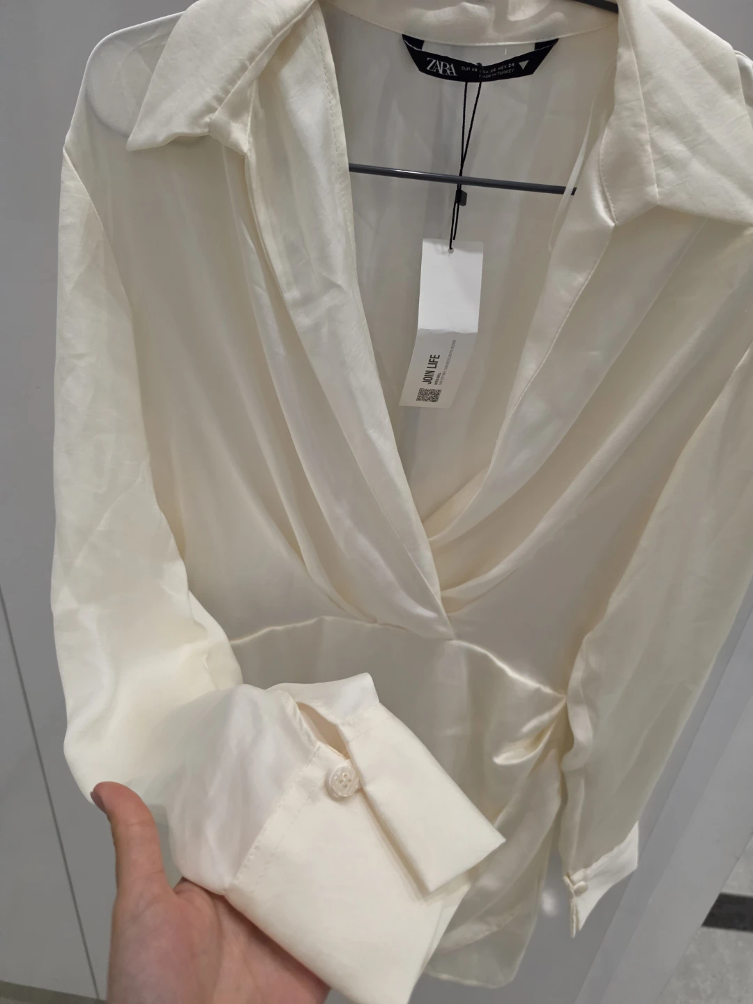 ZARA Cream Ruched Satin Shirt Dress - XS - photo 3