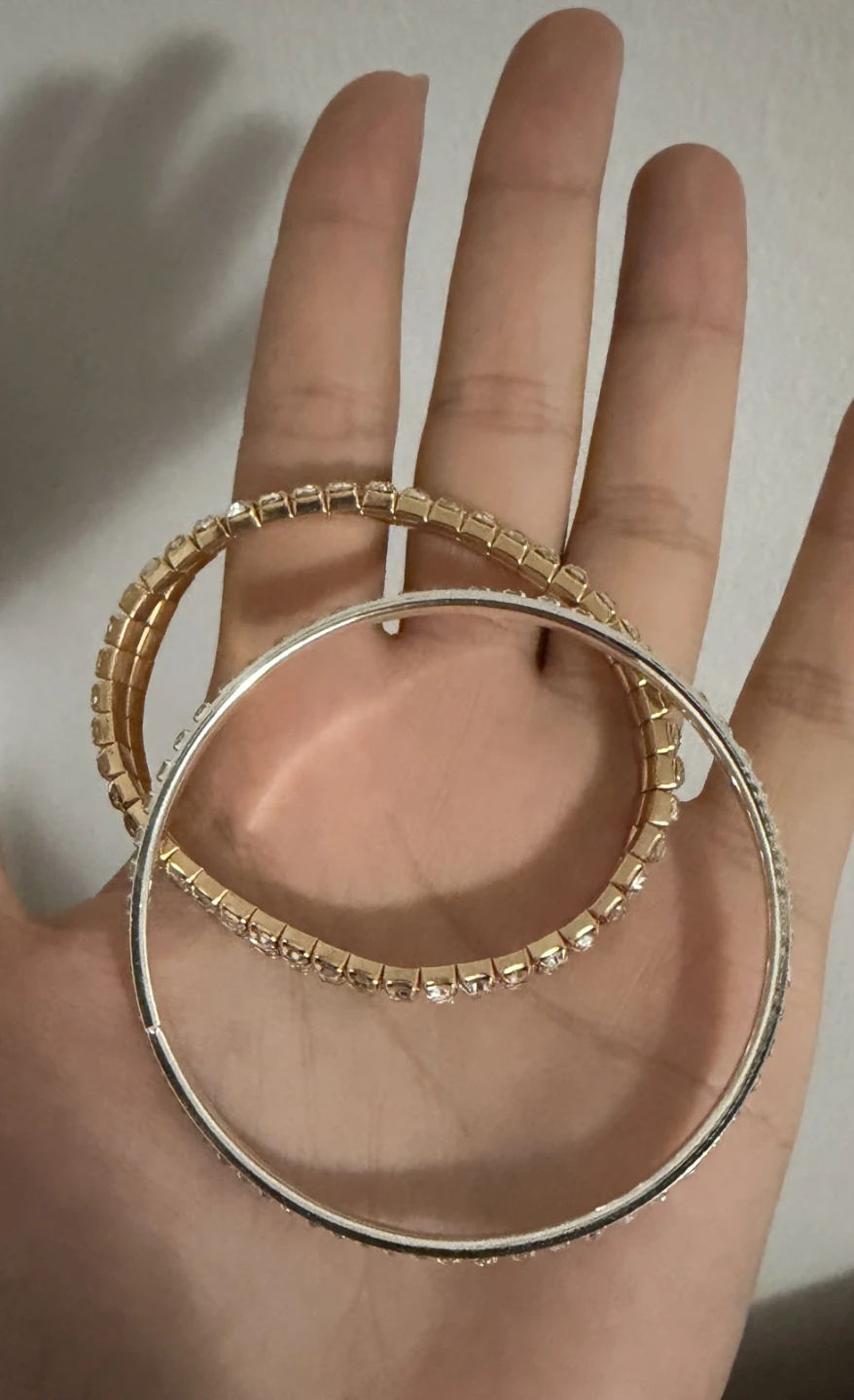 Rhinestone Bangle Bracelets - Gold and Silver Tones - photo 2