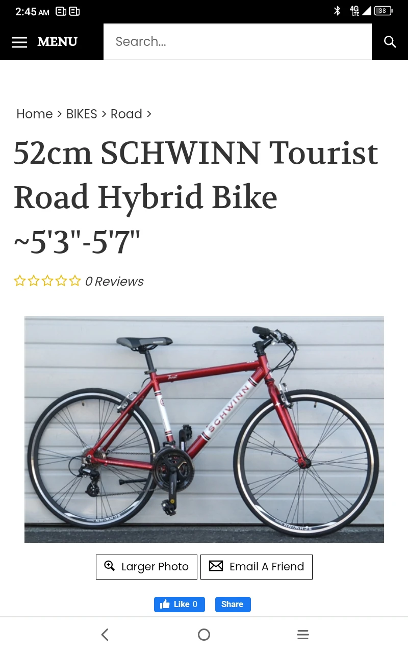 52cm SCHWINN Tourist Road Hybrid Bike