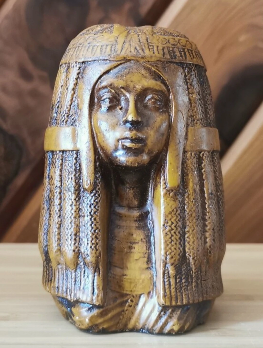 Vintage Hand Carved Egyptian Queen Bust Cleopatra Sculpture
